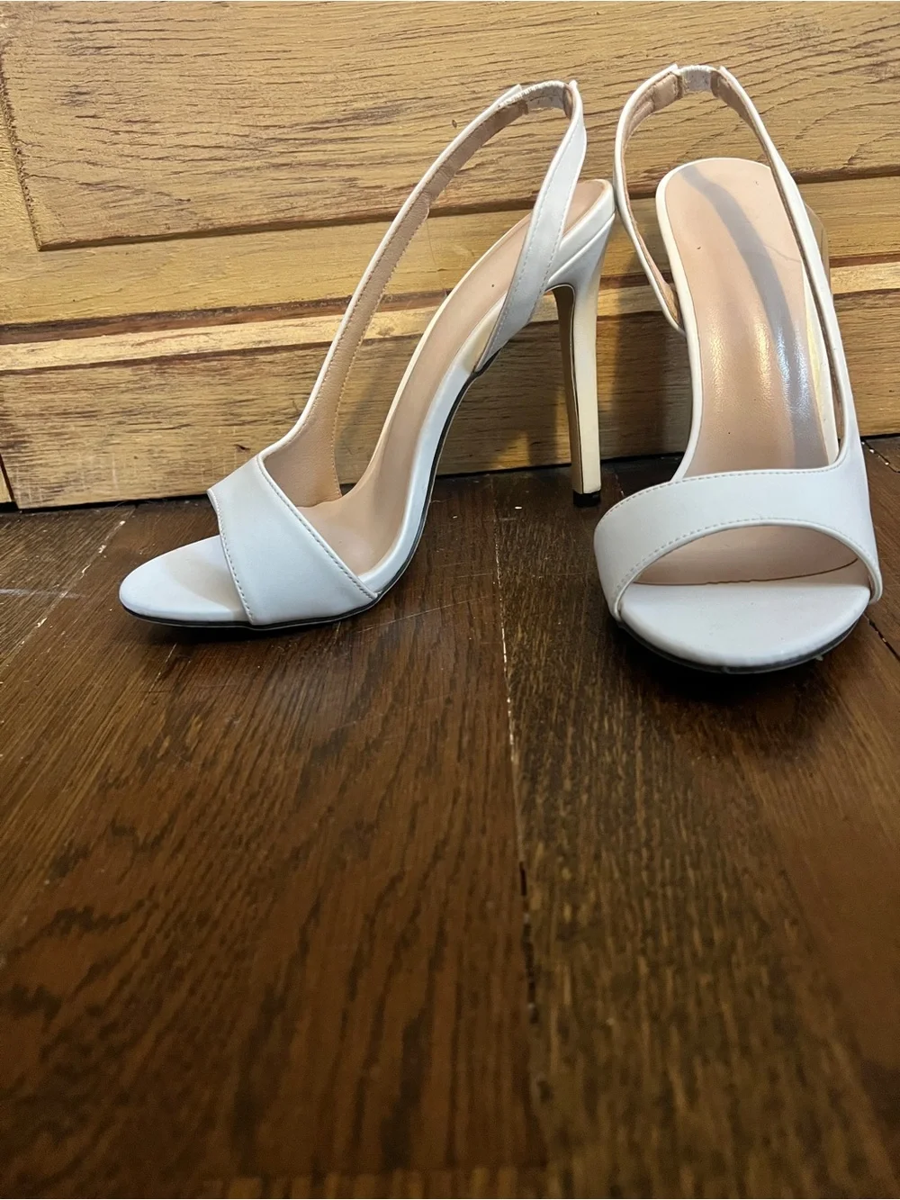 White Slingback Stiletto Heels | Open Toe Minimalist Pumps | Size 8.5